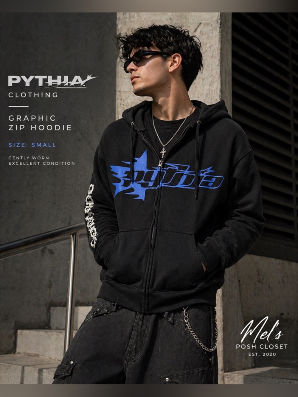 🚨Pythia Black Graphic Zip Hoodie with Blue Logo